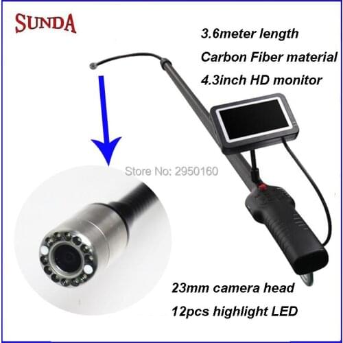 Telescopic Pole pipe inspection camera HD monitor digital DVR video recording Carbon fiber material li ion battery 12pcs LED