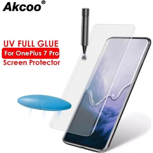 Akcoo 10D UV Glass for OnePlus 7 Pro Screen Protector with fingerprint Unlock Tempered Glass for Oneplus 7Pro protective film