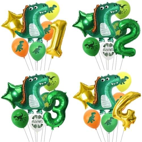 Dinosaur Theme Birthday Party Balloons Green Dinosaur Globos Foil Latex Confetti Balloon Boy Birthday Baby Shower Deco Supplies