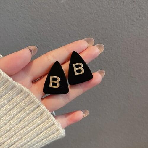 2021 New Trendy Retro Black Velvet Letter B Buttons Stud Earrings for Women Girls Fashion Jewelry Gifts