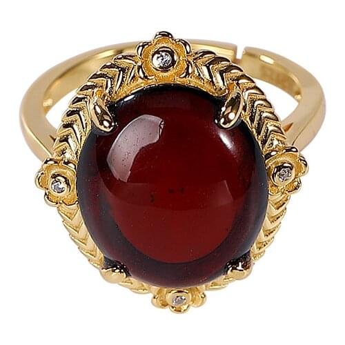 S925 sterling silver gold-plated natural blood amber ring light luxury temperament plum blossom Womens Open ring