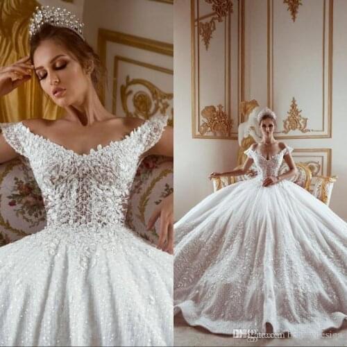Vestido de novia Arabic Off Shoulder Beads Lace Ball Gown Wedding Dresses Applique Country Style Bridal Gowns Bride Dress