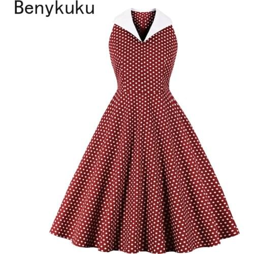 Polka Dot Sleeveless Vintage Rockabilly Summer Dresses for Women 2021 Turn-Down Collar A-Line Robe Cotton Pin Up Retro Dress