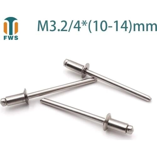 10 PCS M3.2/M4*(10-14)mm Stainless Steel Countersunk Head Break Mandrel Blind Rivet Nail Pop Rivets for Furniture Car Aircraft