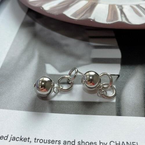 100% real. Authentic 925 Sterling silver Interlocked Double Lucky Circle &Polished Ball Dangle Earrings Long Fine jEWELRY tle917