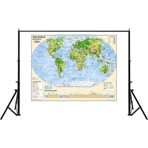 150x225cm The World Physical Map Elevation Profile with The Key To Map Feature For Beginner of Geological Research
