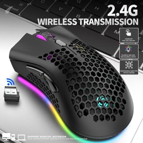 2.4GHz Wireless Mouse Optical Wireless Computer Mouse 1600DPI USB Rechargeable Honeycomb RGB Optical Mouse For Laptop PC