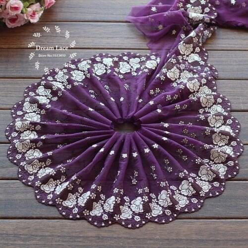 2yards/lot 6.71 Inches Wide Embroidered Tulle Lace trim mesh lace trim~purple ~lovely~High Quality