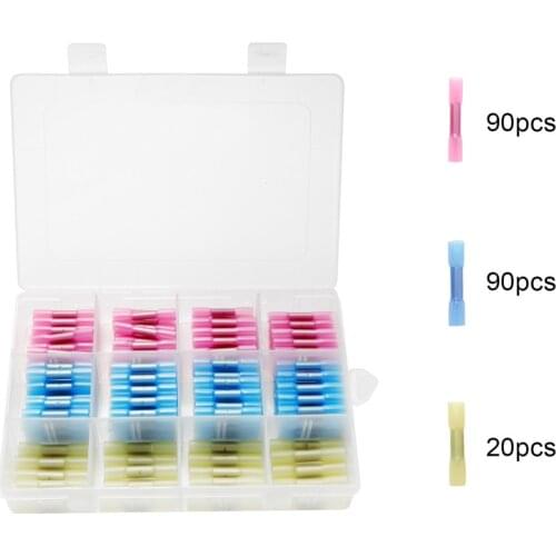200/100pcs Waterproof Heat Shrink Butt Connectors Electrical Wire Splice Cable Crimp Terminals Connectors AWG 22-10 Kit