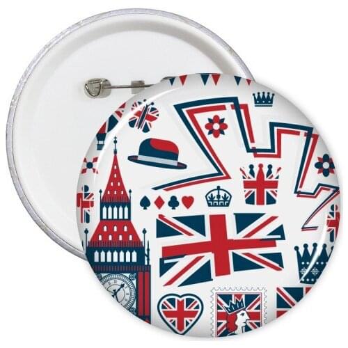 5pcs Tower Ballon Soldier UK England Landmark Flag Mark Illustration Pattern Round Pin Badge Button