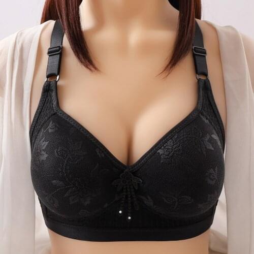 Women Bras Flower Wireless Push Up Bra Big Cup Women Fat Full Coverage Thin Wire Free Back Closure Plaid Soft Bra