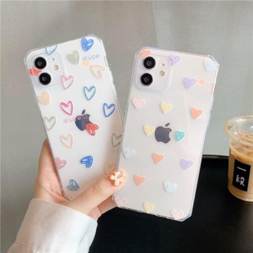 Cute Love Heart Soft Transparent Phone Case For iPhone 11 12 Pro MAX XR XS SE2020 X 7 8 Plus Graffiti Silicone Cover Fundas Capa