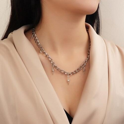 Punk Fashion Lightning Choker Necklaces for Women Hip Hop Simple Silver Color Lightning Pendant Statement Necklace Gifts Jewelry