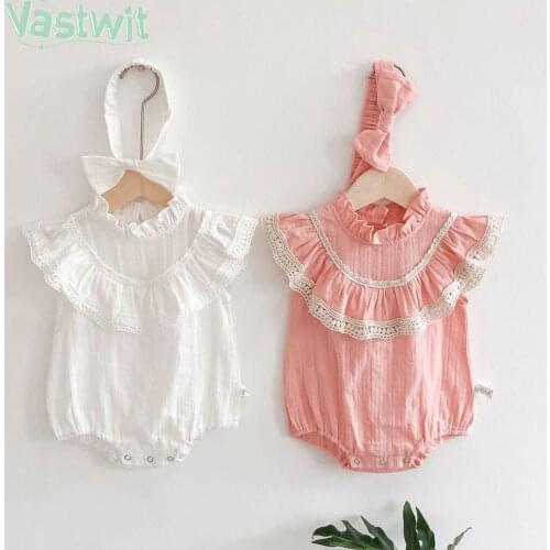 Newborn Baby Romper Princess Baby Kid Girls Solid Clothes Cotton Sleeveless Lace Tassel Ruffle Rompers Jumpsuit+Headband Outfits