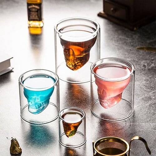 4pc/set Skull Head Cup Double Layer Coffee Whiskey Vodka Wine Mug Travel Cute Christmas Mugs Tumbler Shot Glass Milk Cup In Bulk