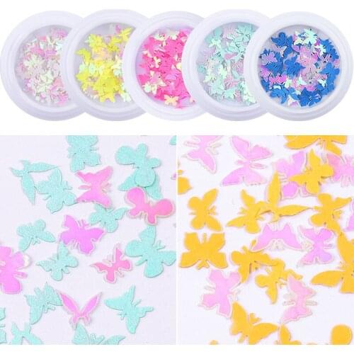 1Box 3D Laser Butterfly Glitter Wood Pulp Slices Nail Art Sequins Holographic Glitter Flakes for Manicure Decoration Accessories