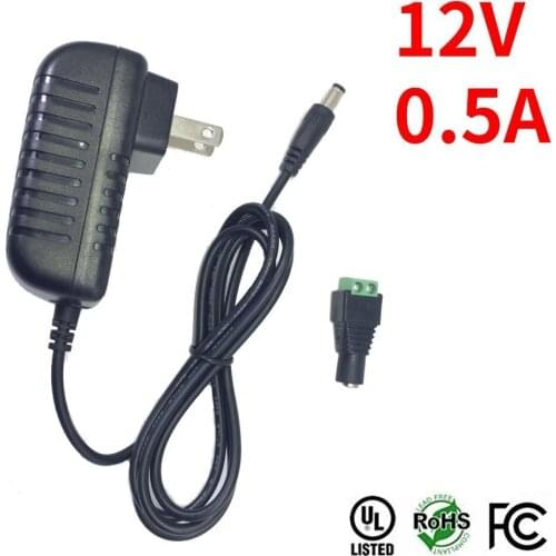 Hot sale AC/DC Adapter 0.5A 6W Wall Mounted UL Listed AC100-240V to DC12V Power supply with 5.5/2.1 DC Female Connector to Screw