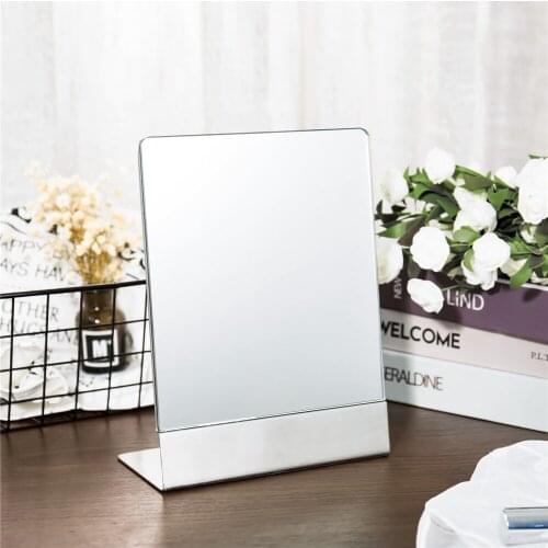 HD Rectangle Tabletop Cosmetic Vanity Mirror with EVA Base, 304 Stainless Steel Portable Standing Self-Portrait Makeup Mirror