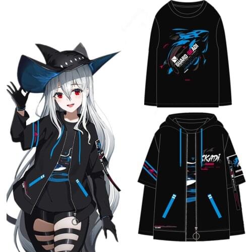 Game Arknights Skadi Cosplay Zipper Hoodies Casual Fake Two Pieces Hooded Coat Long Sleeve T-Shirt Tops Fashion Set Autumn