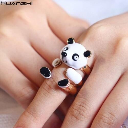 HZ 2020 New 3pcs/set Funny Animal Enamel Glaze Zebra Deer Panda Metal Combination Rings for Women Girls Jewelry Christmas Gifts