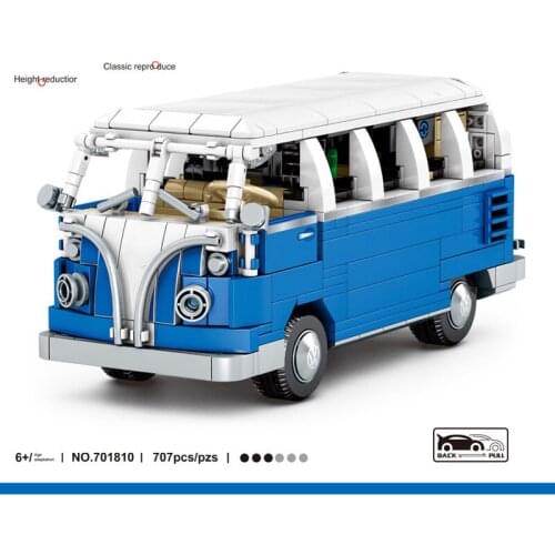 Classic Technical Vintage car building block germany mpv das auto t1 model Pull back vehicle steam assembly brick toy collection