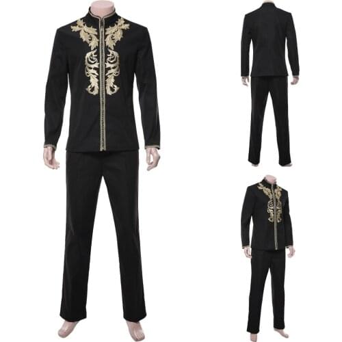 Adult Men Suit Floral Sequin Embroidered Dress 2 Piece Suit Slim Fit Blazer Jacket Pants Royal Court Halloween Medieval Costumes