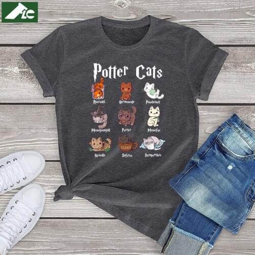 Cute Potter Cats Mom Graphic T Shirt Women Clothing Summer 100 Cotton Cat Womens Shirt Unisex Mens Short Sleeve Tees Tops 3XL