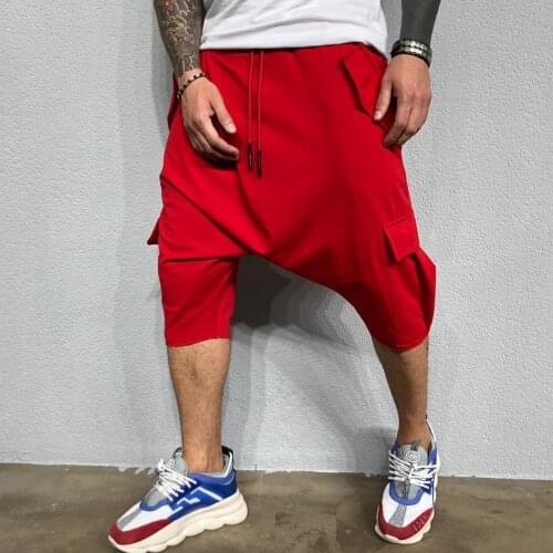 Mens New Hip Hop Trend In Europe and The United States Loose Pure Color Street Sports Casual Harran Seven Cropped Pants Men