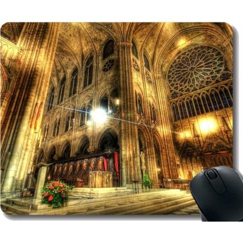 Mouse Pad Non-Skid Natural Rubber Rectangle Mouse Pads,Religious Notre Dame Building Spirit Rubber Mousepad Stitched Border