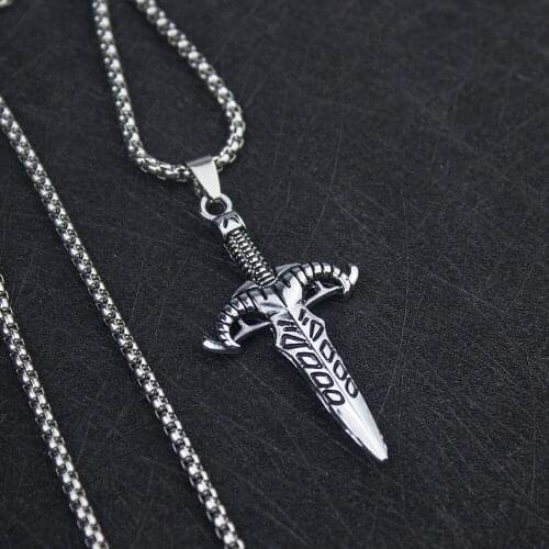 New Fashion Viking Knife Sword Pendants Cross Chain Short Long Mens Womens Silver Color Necklace Jewelry Gift
