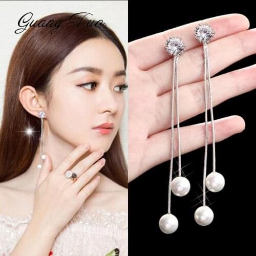 New Crystal Pearl Earrings Female Temperament Korean Charm Long Earrings For Women Personality Long Wild Tassel Earrings