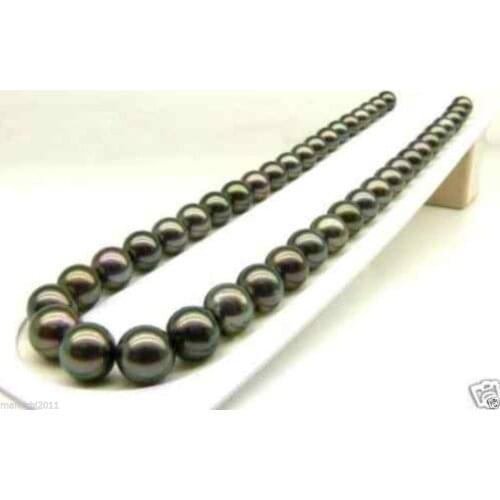 AAA+ 11-12 MM Natural BLACK Tahitian Cultured PEARL NECKLACE 18"