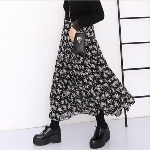 Casual Female Beach Party Long Maxi Skirts Women Korean Style Chiffon Floral Print Skirts Plus Size Vestidos M-6XL 7XL
