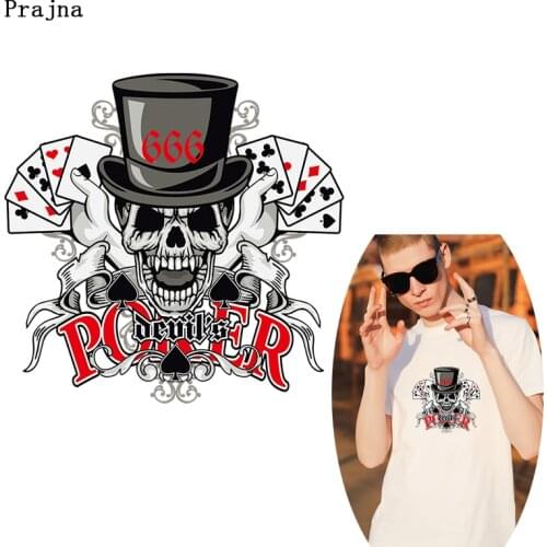 Prajna DIY Magician Skull Poker Heat Thermal Transfer Stickers Punk Patches Iron On Transfers Applique On Clothes Accessories