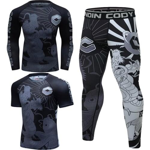 Rashguard MMA Bjj Jiu jitsu T Shirts +Pants Men Muay Thai t shirt Kickboxing Shirts 3Pcs/Set Boxe Fighting Boxing MMA Clothing