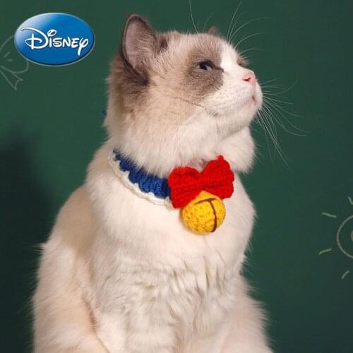 Disney Minnie Pet Wool Knitted Collar Cat Hand Knitted Birthday Decoration Collar Bell Dog Bib Cute Bib Pet Accessories