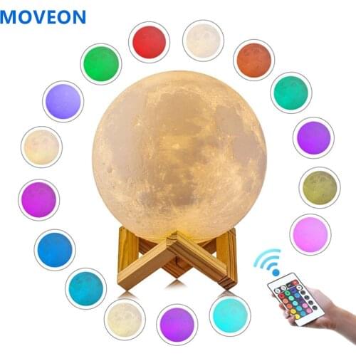 3D Print Moon Lamp Rechargeable 16/2 Color Change Touch Night Light Lunar Luna Baby Nightlight Christmas Home Decor 20/24/22CM