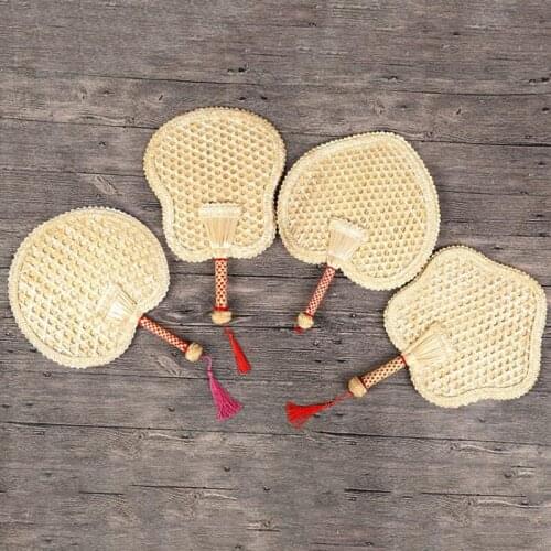 10pcs Hand-Woven Straw Hand Fan Old Summer Natural Environmentally Friendly Hand-Woven Fan Decorative Cooling Fan