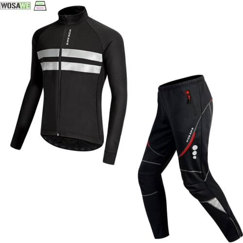 WOSAWE Winter Men Black Cycling Clothes Set Windproof Thermal Warm Bicycle Apparel Riding Coat MTB Road Outdoor Sport Jacket
