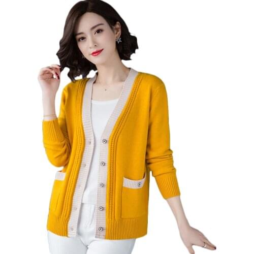 Korean Style New Sweater Women Cardigan Knitted Coat Long Sleeve Single Breasted Female Casual V Neck Woman Cardigan Pull Femme