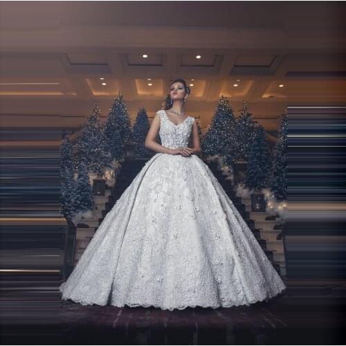 Royal Bride Dresses Ball Gown Embroidered Beaded Appliques V-Neck The Day Of The Bride Long Gowns vestidos de novia