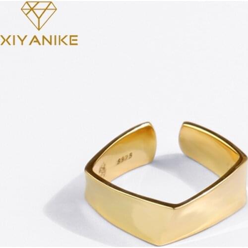 XIYANIKE 925 Sterling Silver New Twist Geometric Square Ring Open Index Finger Female Creativ Party Handmade Jewelry Present