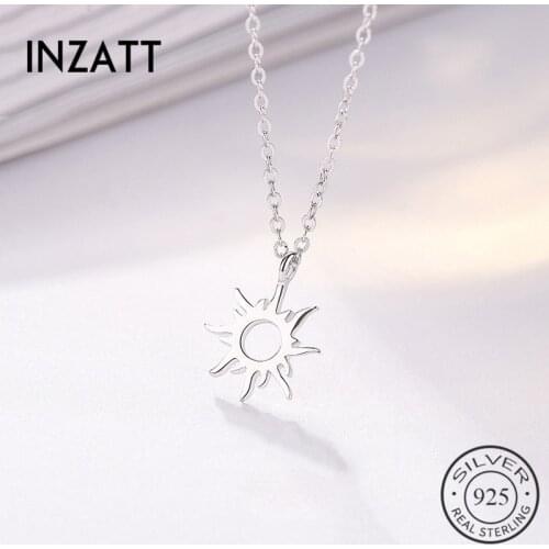 INZATT Real 925 Sterling Silver Hollow Sun Totem Gothic Pendant Necklace For Fashion Women Birthday Party Fine Jewelry Gift