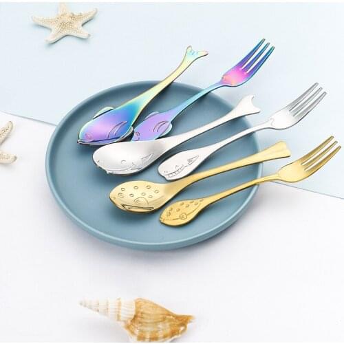 304 stainless steel fish spoon dolphin whale puffer coffee spoon dinnerware set cutlery set dish set dinnerware spoon fork set