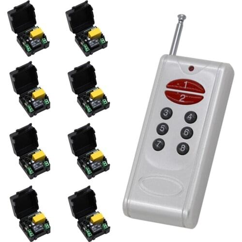 500m Mini Size 220V 1CH RF Wireless Remote Control Switch System 8pcs Receivers + 1pcs 8CH Transmitter High Power Remote Control