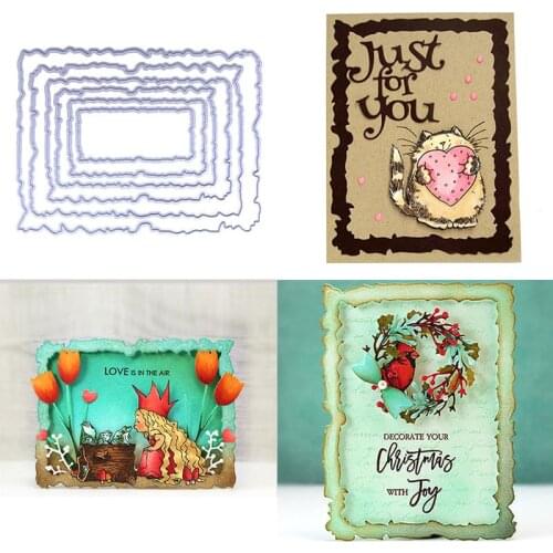 6pcs/pack Wavy Rectangle Paper Cards Photo Album Scrapbooking Metal Cutting Dies Stencils Antique Frames DIY Embossing Crafts