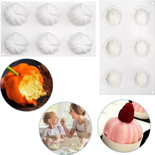 6 Pumpkin Mousse Moulds Halloween Pumpkin Cake Mould Chocolate Ice Cream Jello Dessert Baking Bakeware Pan Decorating Tools