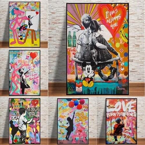 Abstract Graffiti Wall Art Canvas Painting Kids Sweet Love Nordic Posters and Prints Home Decoration Pictures Living Room Decor