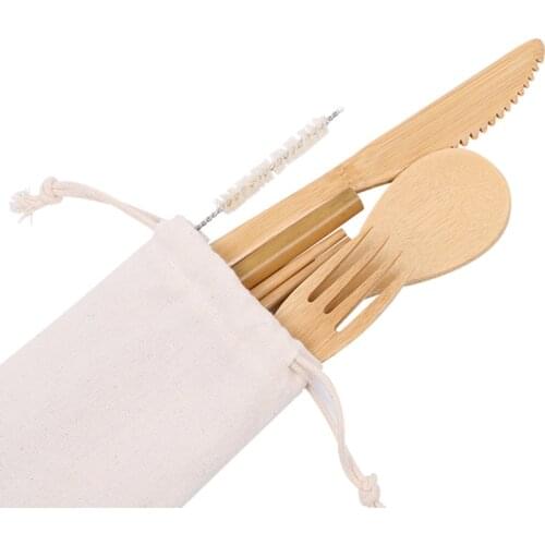 Organic Bamboo Utensils Set Premium Quality Reusable Bamboo Cutlery Set Biodegradable Straw Natural Spoon Fork Knife