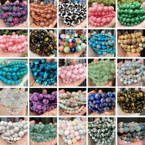 Natural Stone Beads 4-10mm Amethysts Rose Quartzs Aquamarines Lava Amazonite Agates Round Beads For Jewelry Making DIY Bracelets